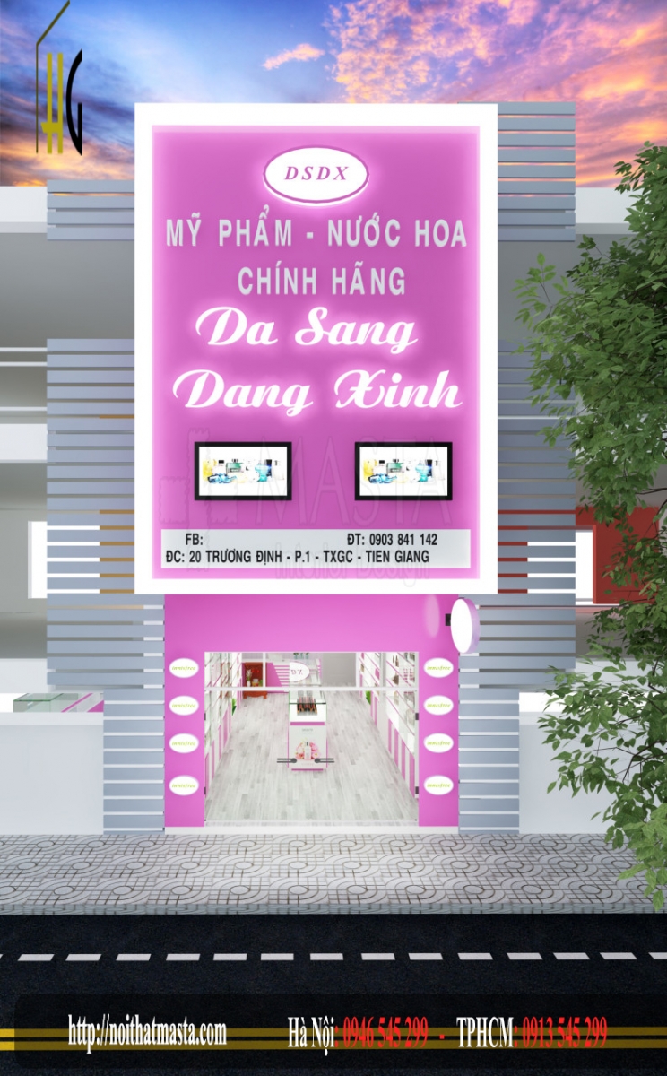 Thiết kế mặt tiền shop mỹ phẩm DSDX